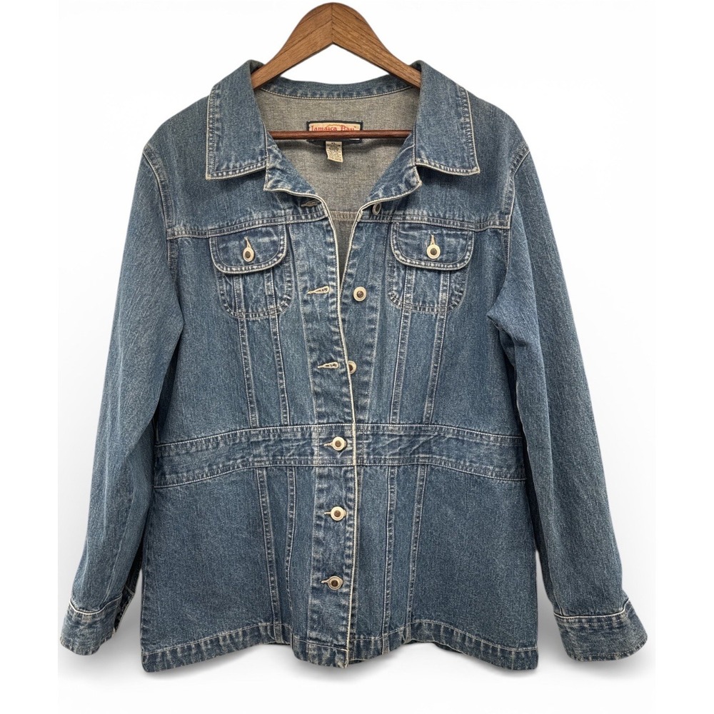 Jamaica Bay Womens XL Denim Jean Jacket Pineapple Button Cotton Blue Casual‎